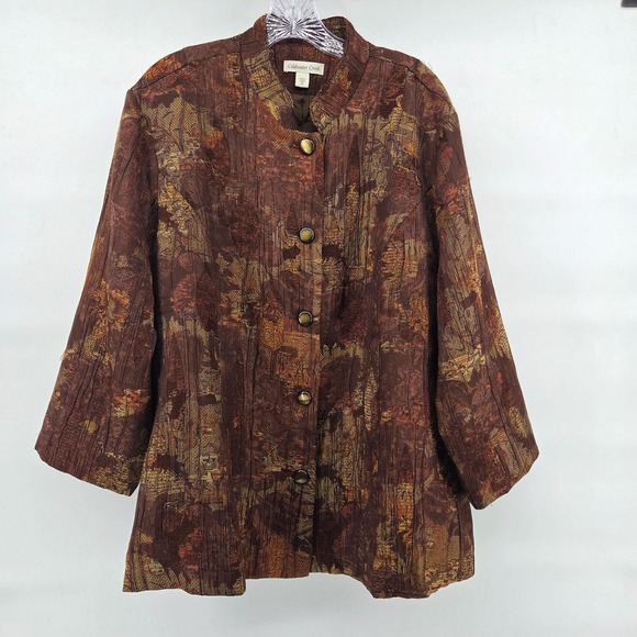 Coldwater Creek Jackets & Blazers - Coldwater Creek Button Front Jacket 22 Brown Boho Eclectic Art-Inspired‎